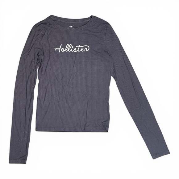 Hollister Tops - Hollister Gray Ribbed Long Sleeve Graphic Crop Tee Small